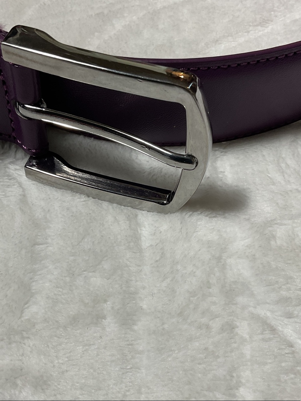 Women's Purple Leather Belt with Polished Silver Buckle